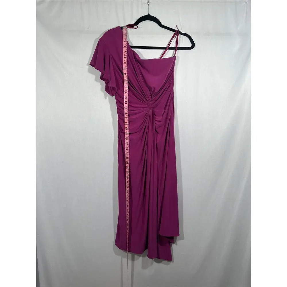 NEW Mac Duggal [ 4 ] 12480 One Shoulder Jersey‎ Midi Dress Magenta Pink
